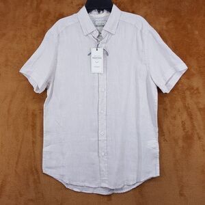 HERITAGE Shirt Mens Small Tan Button Up Short Sleeve 100% Linen in Sand